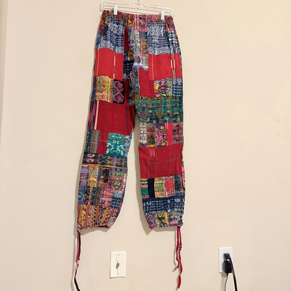 Festival Patchwork Boho Harem Pants Multicolor Drawstring Ankle Mens /Womens - Picture 3 of 12